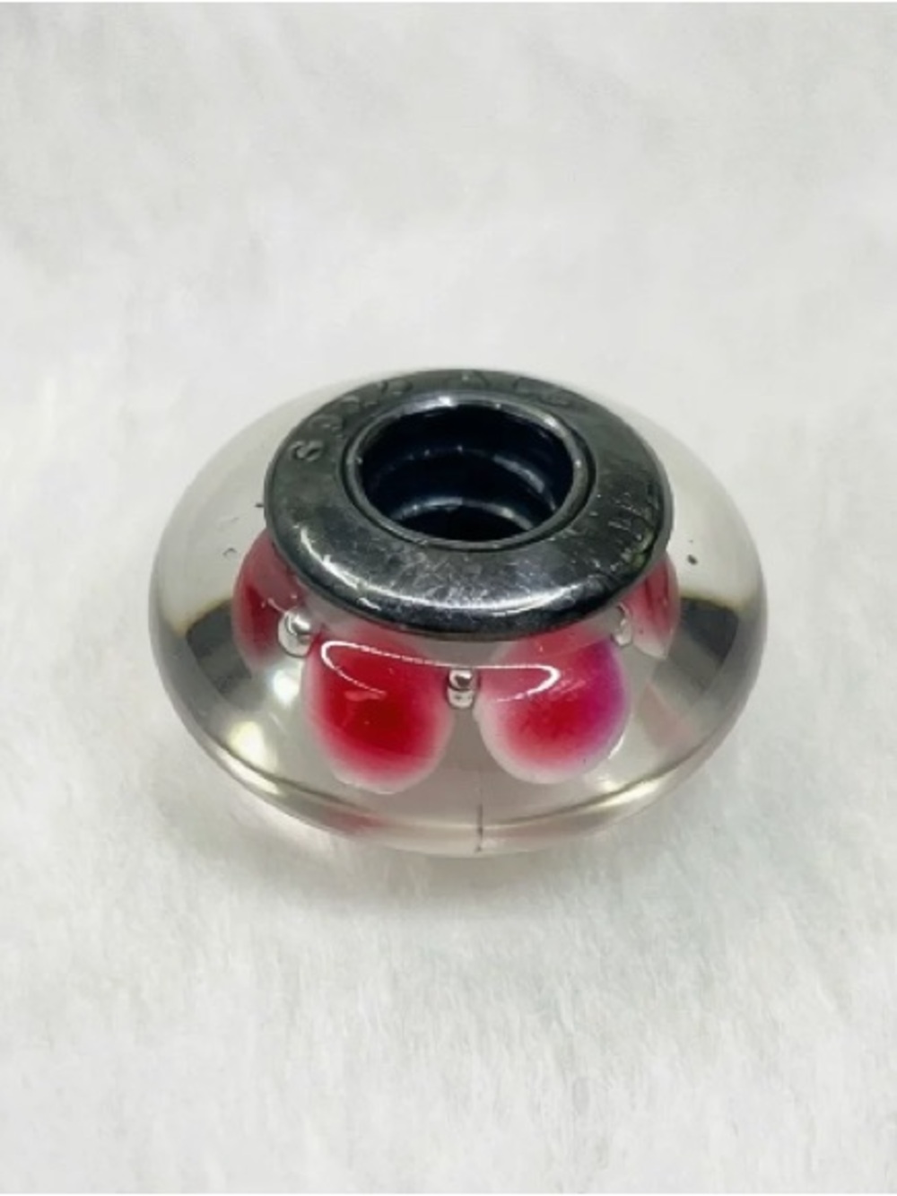 Pandora Silver Core Glass Charm with Pink Floral Hearts